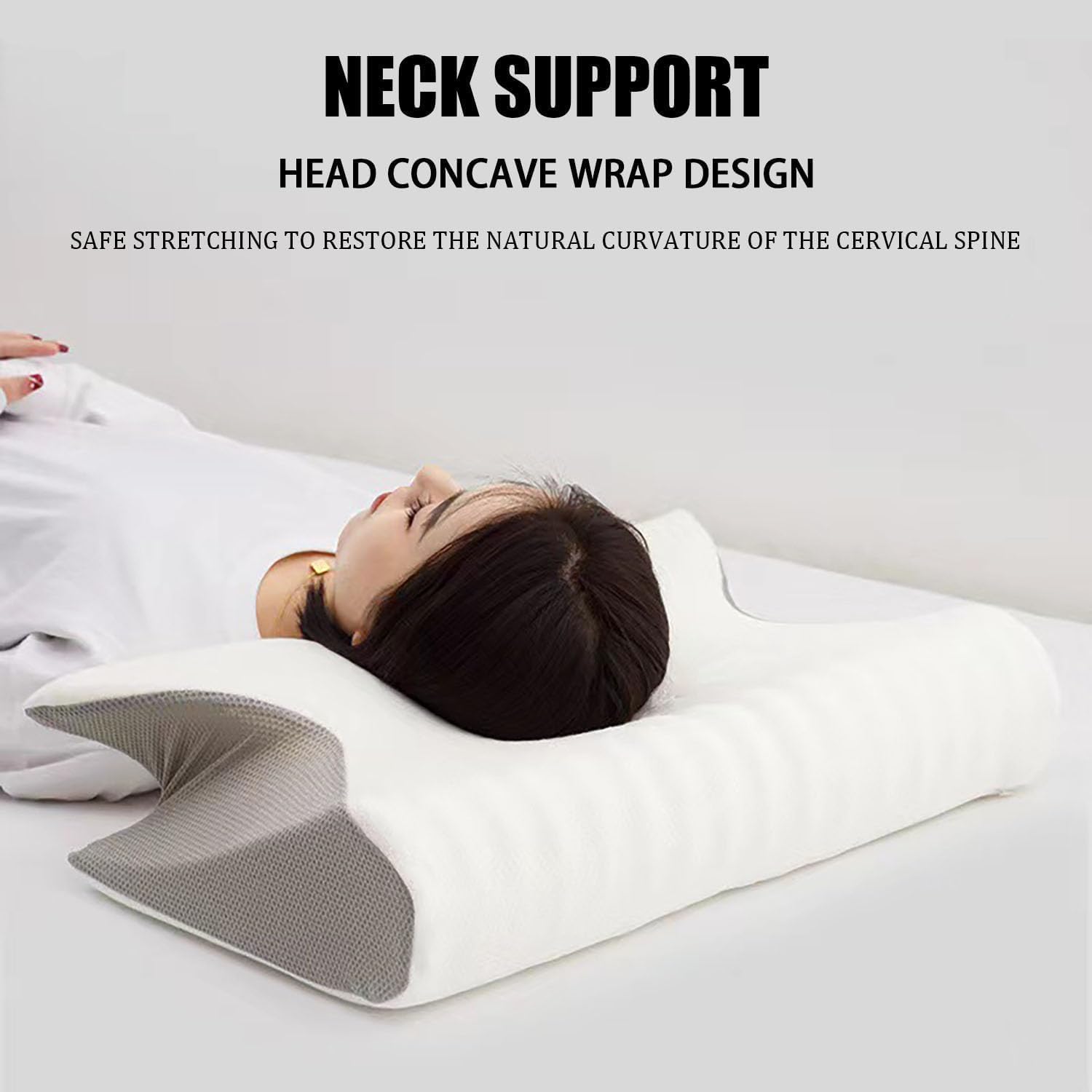 Nackenstützkissen, 2-in-1 ergonomisches orthopädisches Kissen, Memory-Schaum-Kissen, Nackenschmerzen, ergonomisches Kissen für Seiten-, Rücken- und Bauchschläfer (grau) – Bild 4