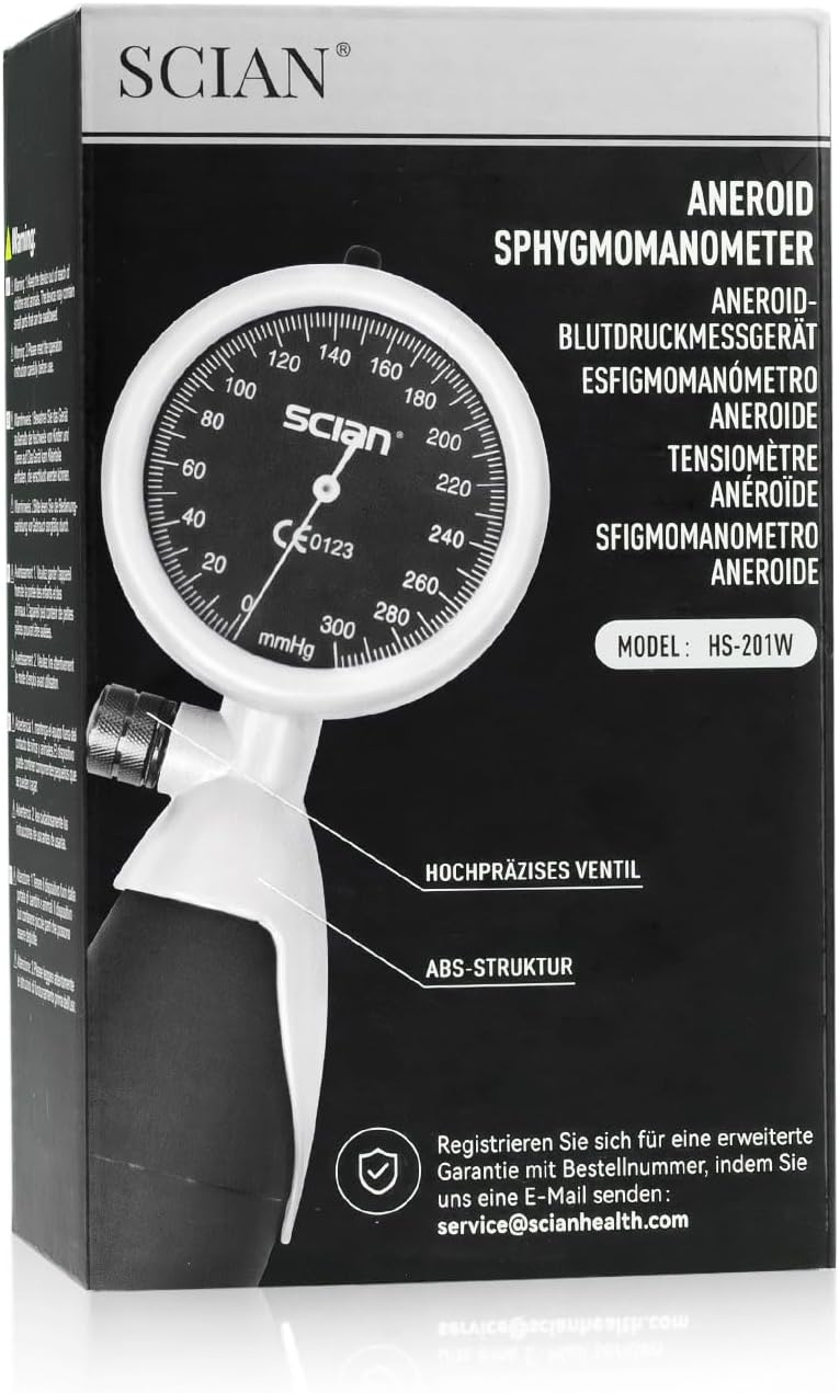 SCIAN Manuelles Blutdruckmessgerät, Aneroid-Blutdruckmessgerät zur Oberarmmessung mit europäischer Manschette (22–42 cm) + Tragetasche für Krankenschwestern, Ärzte, Senioren, Erwachsene (weiß) – Bild 8