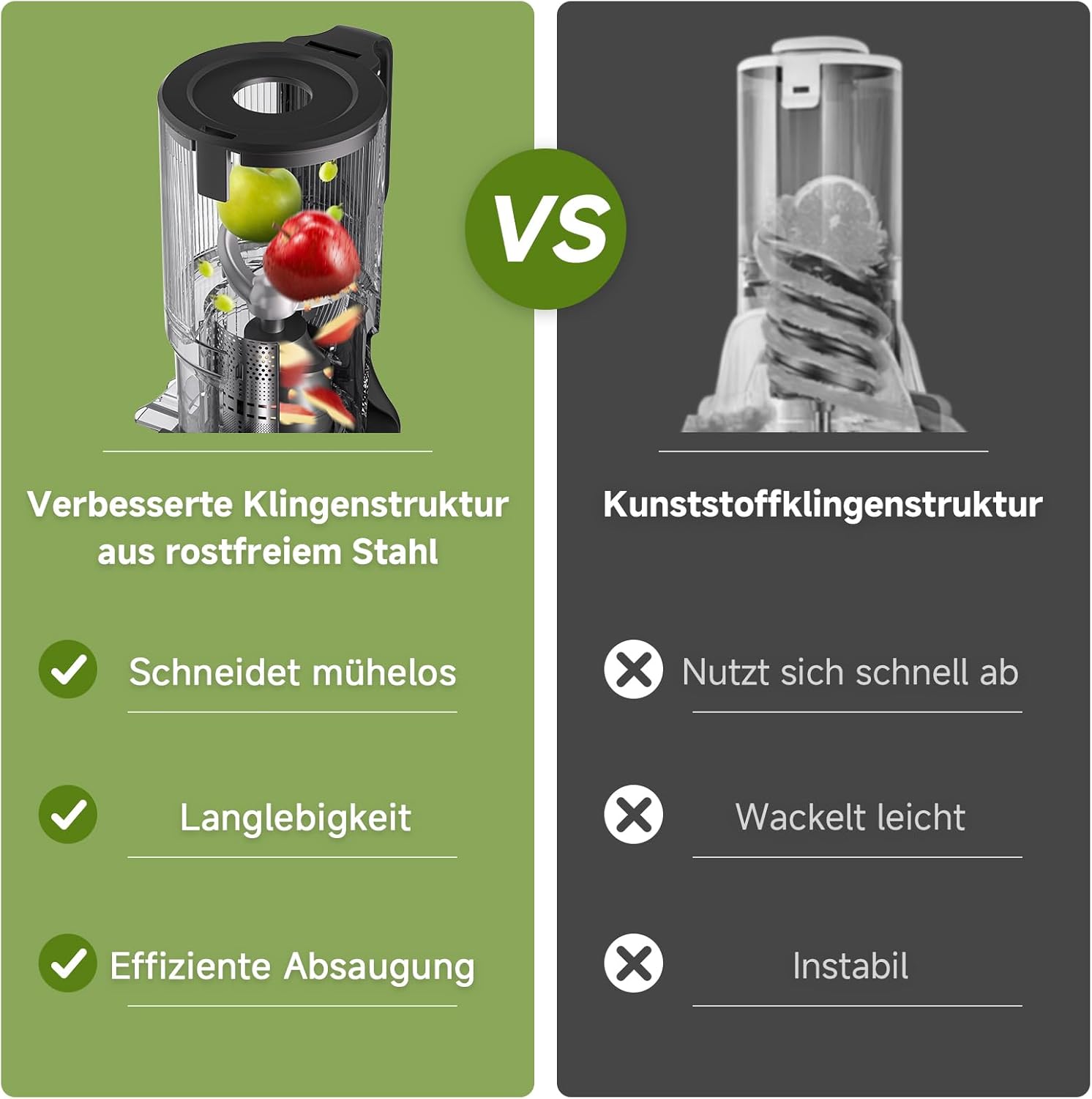 AMZCHEF Juicer Slow Juicer 136 mm – Elektrischer Entsafter für Gemüse & Obst – Kaltpress-Entsafter mit 2 Filtern – Leise und leicht zu reinigen – Silber – Bild 9
