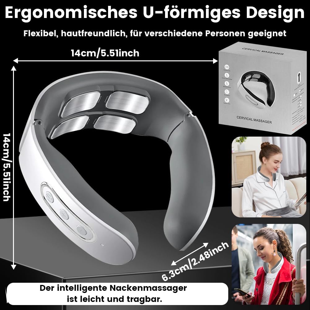 11-in-1-Nackenlösung, Nackenmassagegerät, elektrisches Nackenmassagegerät mit Wärme, 6 Modi, 9 Intensitätsstufen, kabelloses tragbares elektrisches Massagegerät für Nackenentspannung, Zuhause, Büro, Reisen – Bild 7