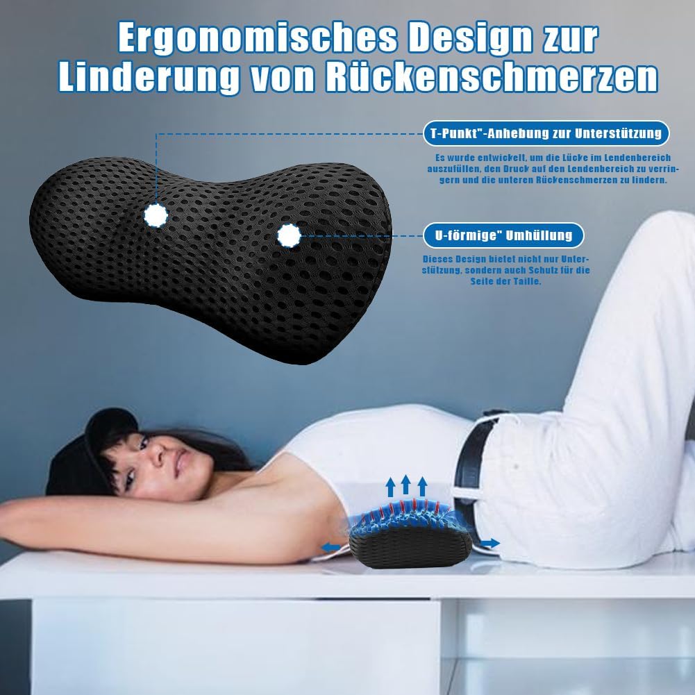 Lendenwirbelstützkissen aus Memory-Schaum, ergonomisches Lendenkissen mit Riemen, Kissen gegen Rückenschmerzen, Lendenstützkissen für Autositze und Bürostühle zum Ausruhen, Schlafen, Reisen – Bild 4