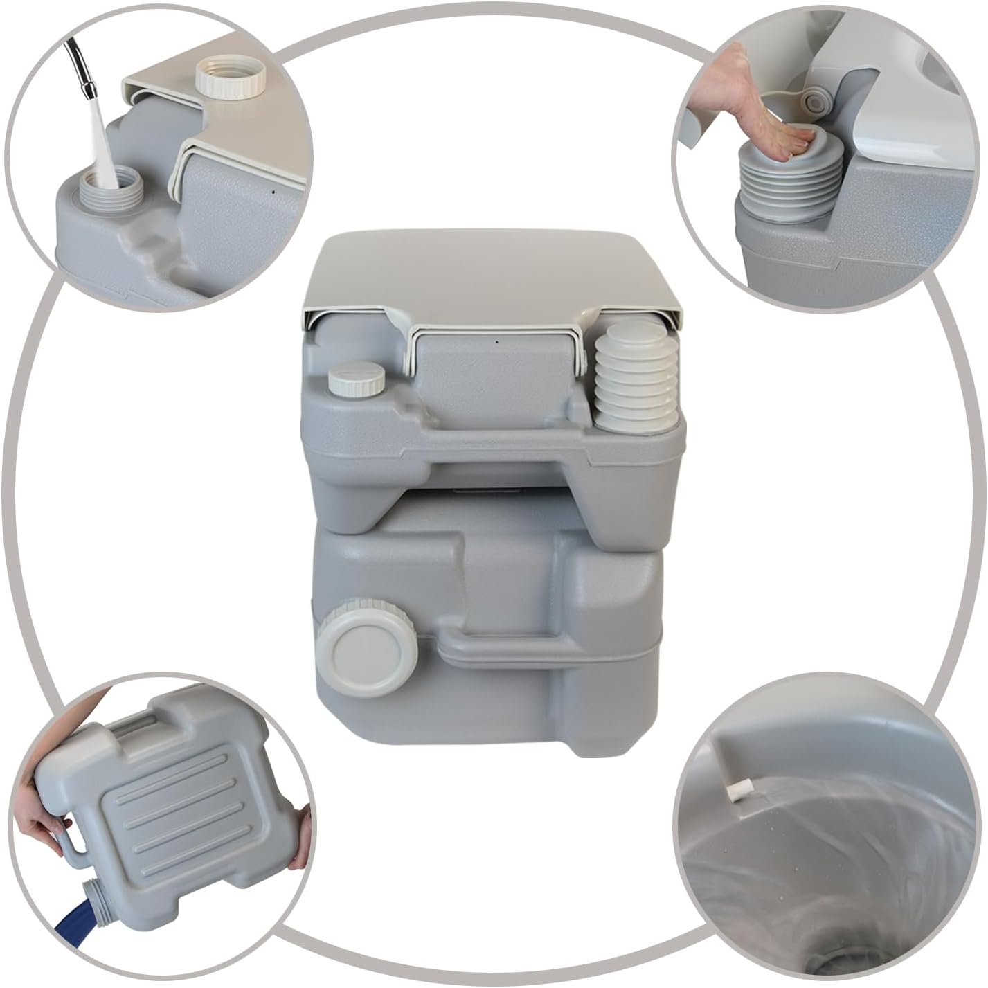 Montafox Campingtoilette 20 L, bequeme Sitzhöhe, tragbare Reisetoilette bis 130 kg, Wohnwagen, Wohnmobil, Wohnmobil – Bild 4