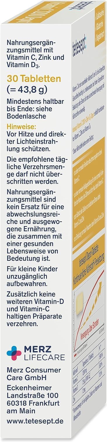 tetesept Vitamin C 1200 + Zink + D3 – Nahrungsergänzungsmittel mit Vitamin C, D3 und Zink zur Unterstützung des Immunsystems, des Zellschutzes und der Knochen – 5 x 30 Vitamintabletten – Bild 8