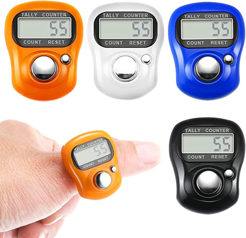 Foreverup Elektronischer Fingerzähler, 4 Stück, Mini-Handzähler, Reihenzähler, Stricken, digitaler Fingerzähler, Clicker, Reihenzähler mit rücksetzbar für Sport, Golf, Stricken, Weben