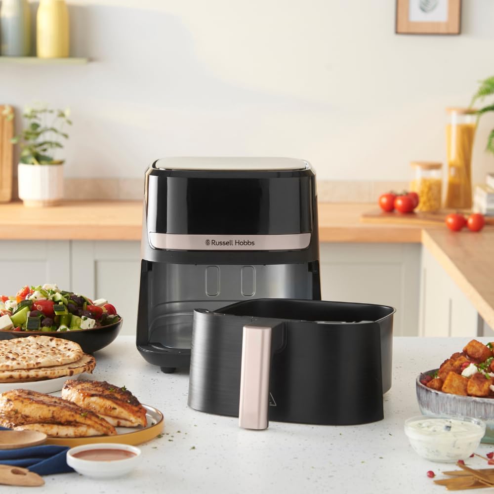 Russell Hobbs SatisFry 27610-56 Heißluftfritteuse L, 4,3 l, Rapid AirFryer (sehr kleines Gehäuse, sehr leise, 9 Programme), spülmaschinenfest, Fritteuse ohne Öl, Touchscreen, Grillen, Backen, Braten usw – Bild 2