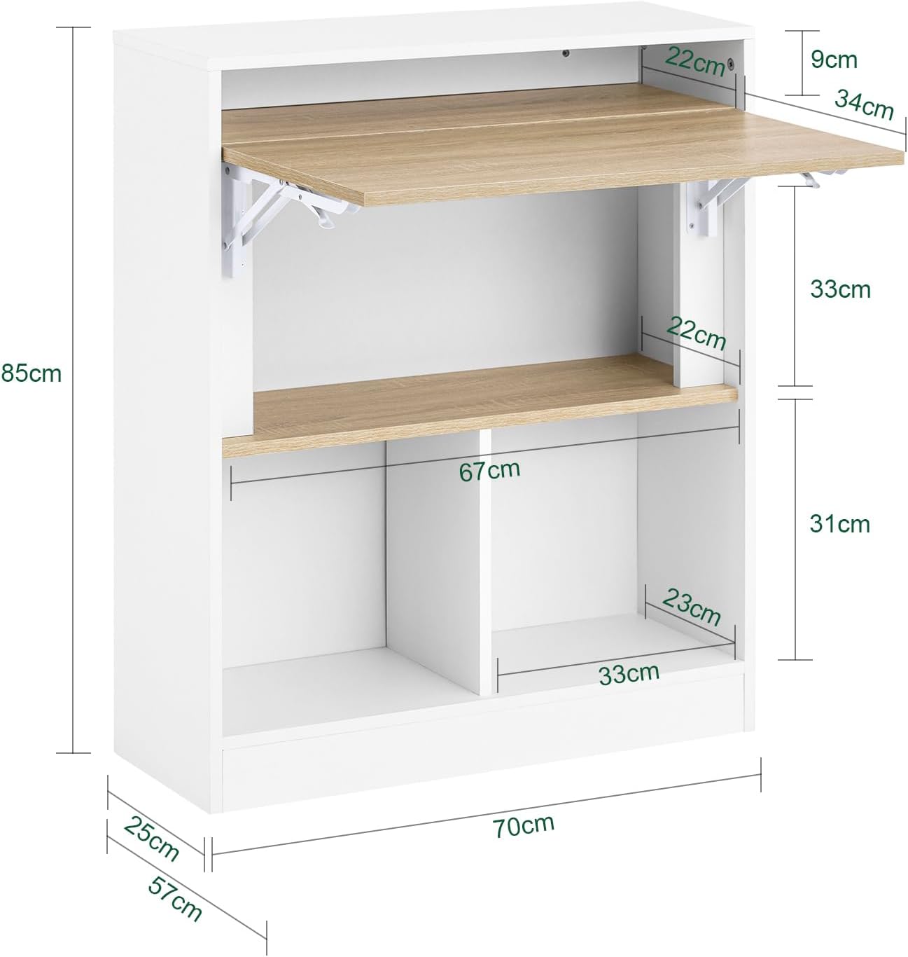 SoBuy FWT104-WN Schreibtisch mit klappbarer Arbeitsfläche, kompakter Computer- und Arbeitstisch, platzsparender Tisch für Heimbüro und Büro, Weiß und Natur, 70 x 57 x 85 cm – Bild 3