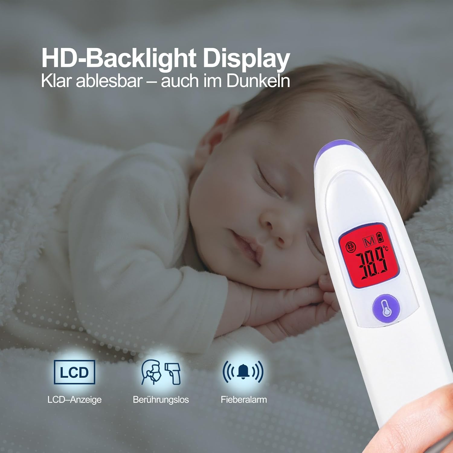 Digitales medizinisches Fieberthermometer, kontaktloses Stirn- und Ohrthermometer mit Infrarot-Technologie für Babys und Erwachsene, mit Fieberalarm und sofortiger Messung – Bild 6