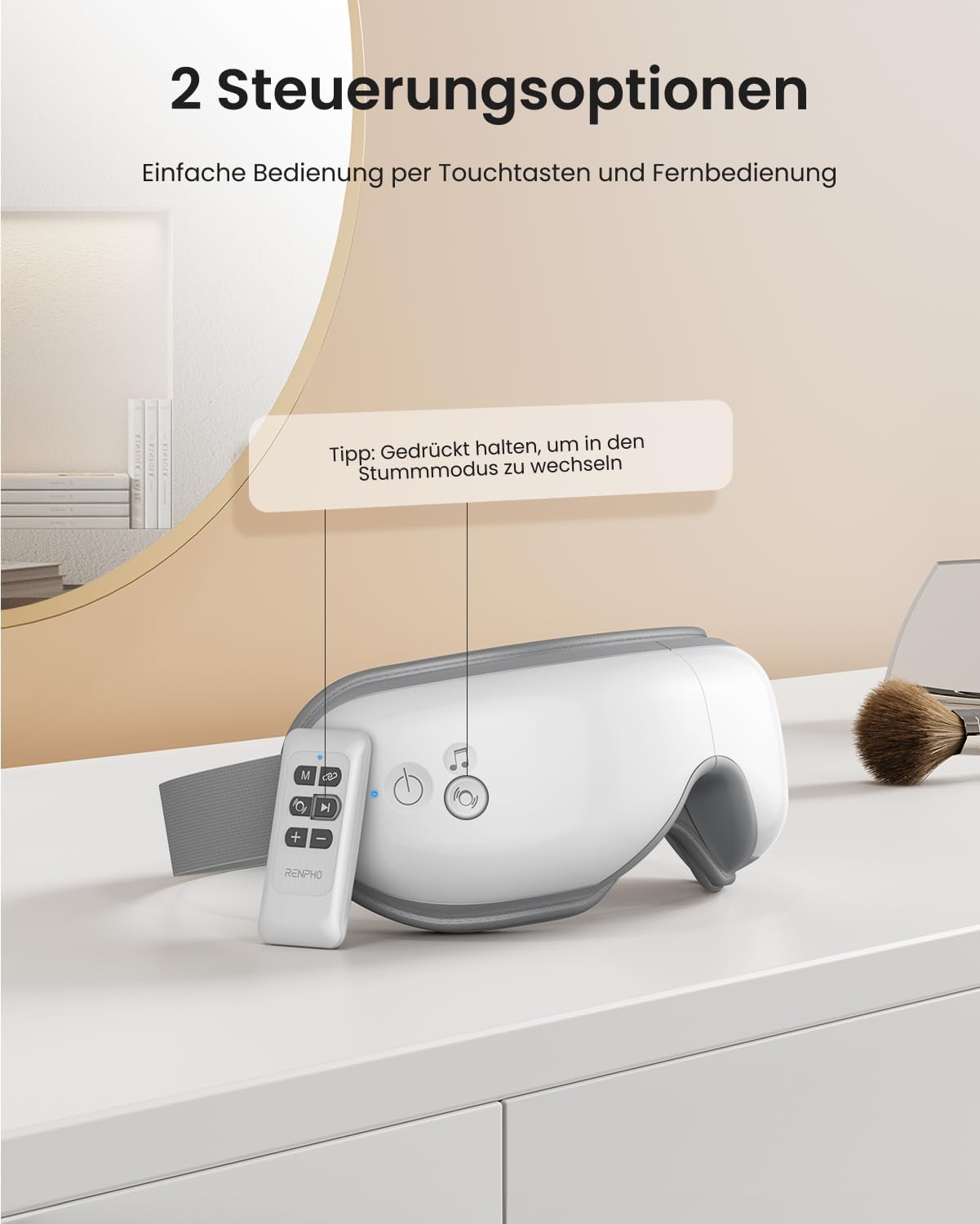 RENPHO Eyeris 1-Augenmassagegerät mit Fernbedienung, Wärme, Vibration und Bluetooth Musik, Wiederaufladbare Augenmaske zur Linderung von Augenschmerzen, Trockene Augen, Geschenke für Frauen & Männer – Bild 5