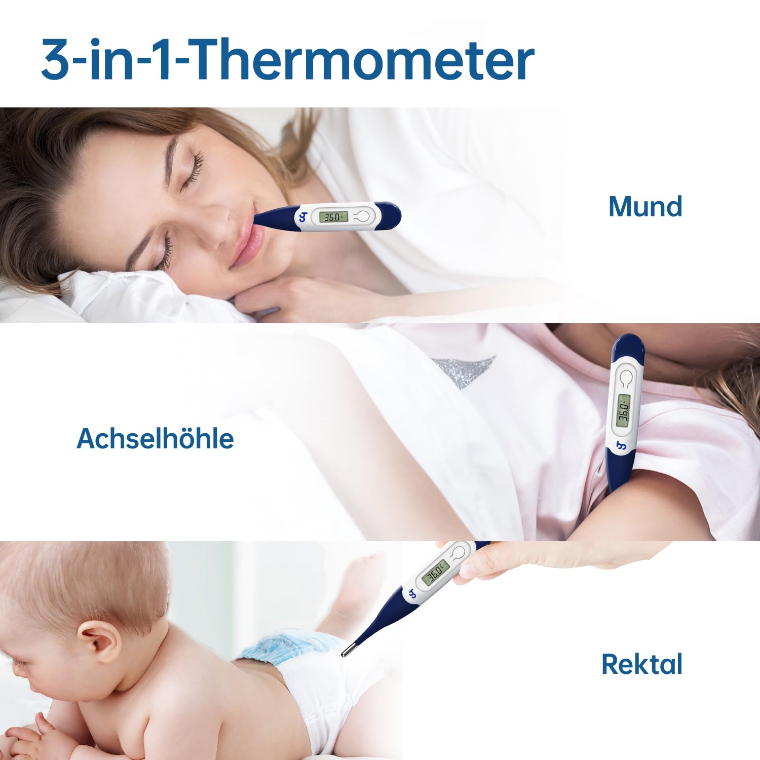 Digitales Thermometer mit flexibler Spitze für Erwachsene, Kinder und Babys, schnelles und genaues medizinisches Mund- und Unterarmthermometer, Rektalthermometer – Bild 7