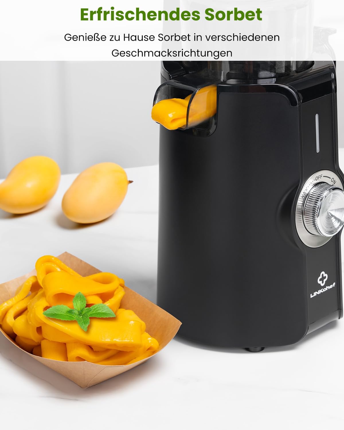 LINKChef Slow Juicer, Entsafter Gemüse und Obst, Testsieger mit 115 mm großem Entsafter, Kaltentsafter für ganze Früchte/Gemüse, Blitzreiniger, einfache Installation, BPA-frei, 200 W, Schwarz – Bild 10