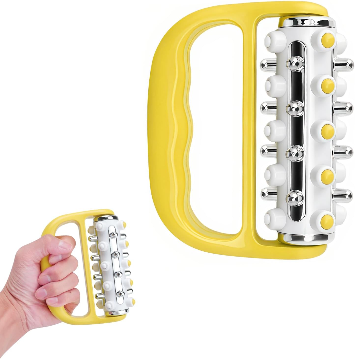 Massageroller, handgehaltenes Lymphdrainage-Massagegerät mit Massagerolle für Beine, Arme und Rücken – leichtes manuelles Massagegerät zur Revitalisierung für Beine, Füße, Arme und Rücken (gelb)