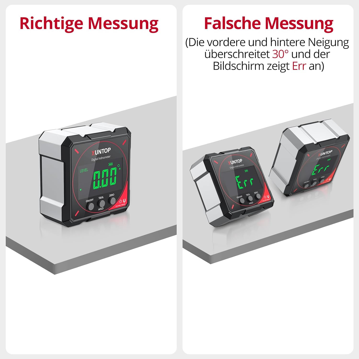 XUNTOP Digitaler Winkelmesser-Neigungsmesser mit LCD-Display, Typ-C-Schnittstelle, IP54, wasserdicht, magnetische Nivellierbox, Nivellierbox für Holzbearbeitung, Bau, Dekoration, Heimwerken – Bild 5
