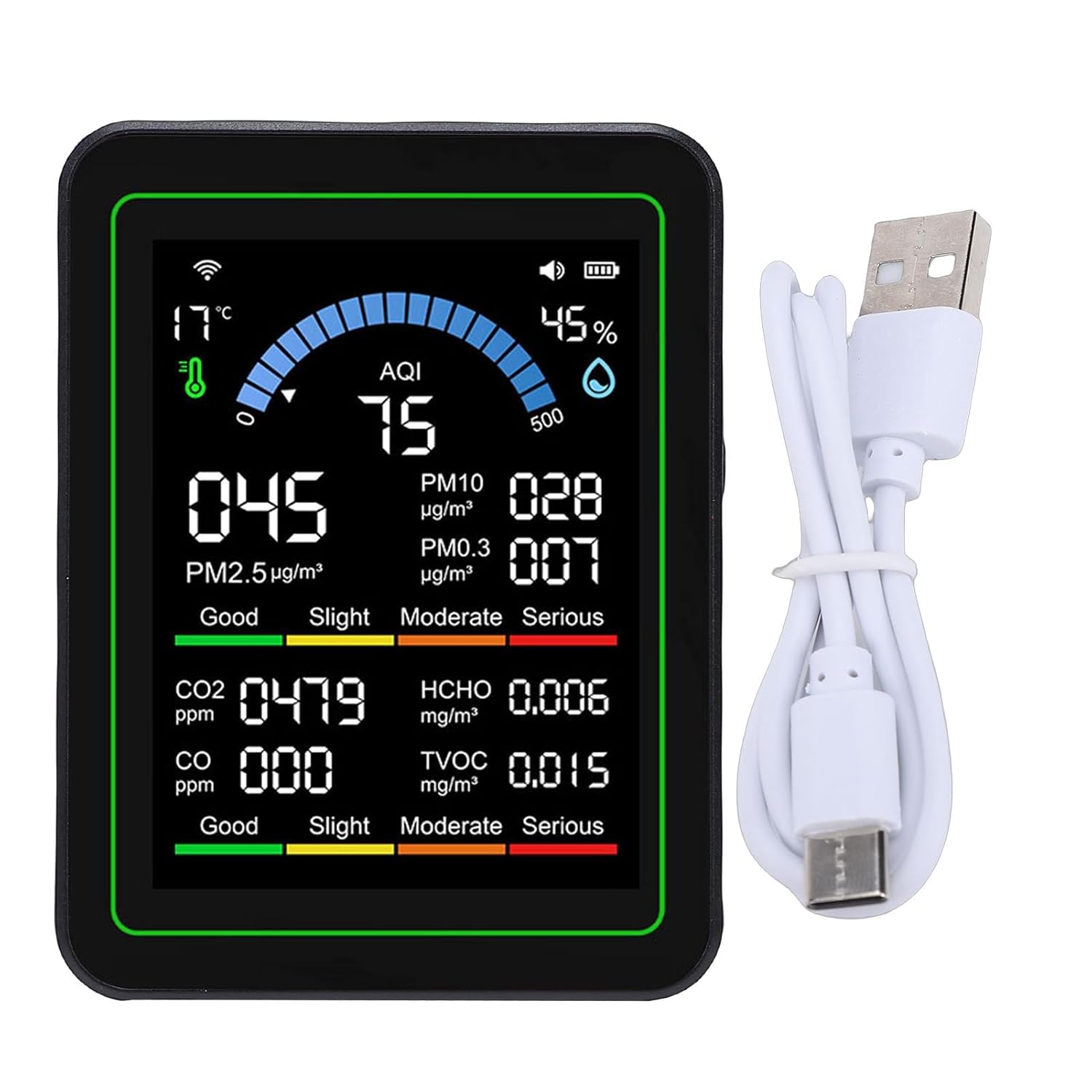Cocoarm Intelligenter Luftqualitätsmonitor, ABS-Material, 10-in-1-CO2-PM2,5-TVOC-Tester für Zuhause, Innenluftqualitäts-App, kompatibel mit integrierten Funktionen – Bild 5