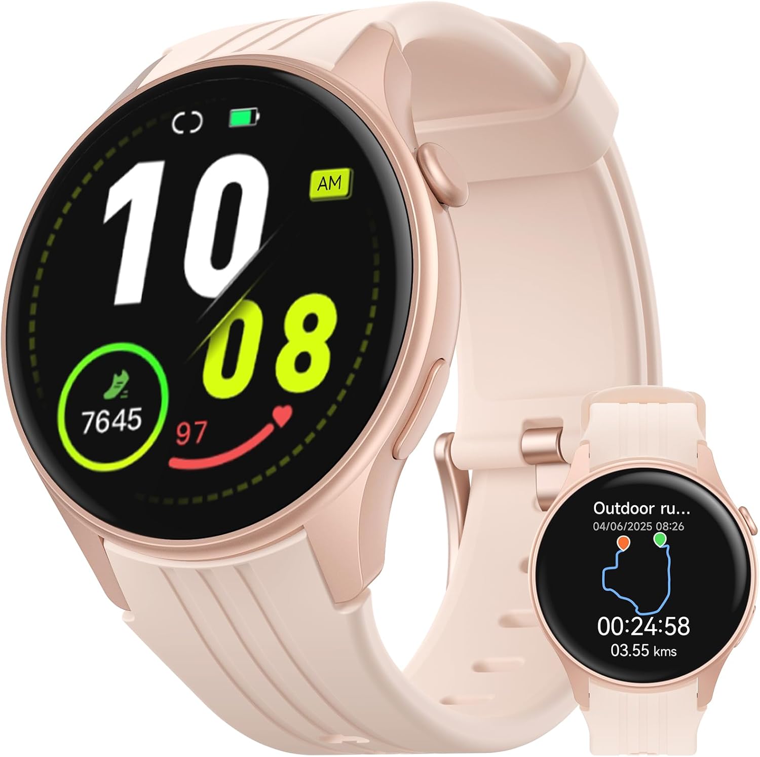 Parsonver Smartwatch mit GPS, Fitnessuhr mit Bluetooth-Telefonfunktion, 100+ Sportmodi, Herzfrequenz, Schlaf, Stress, SpO2, IP68 wasserdicht, Smartwatch für Android und iPhone (Roségold, 43 mm)