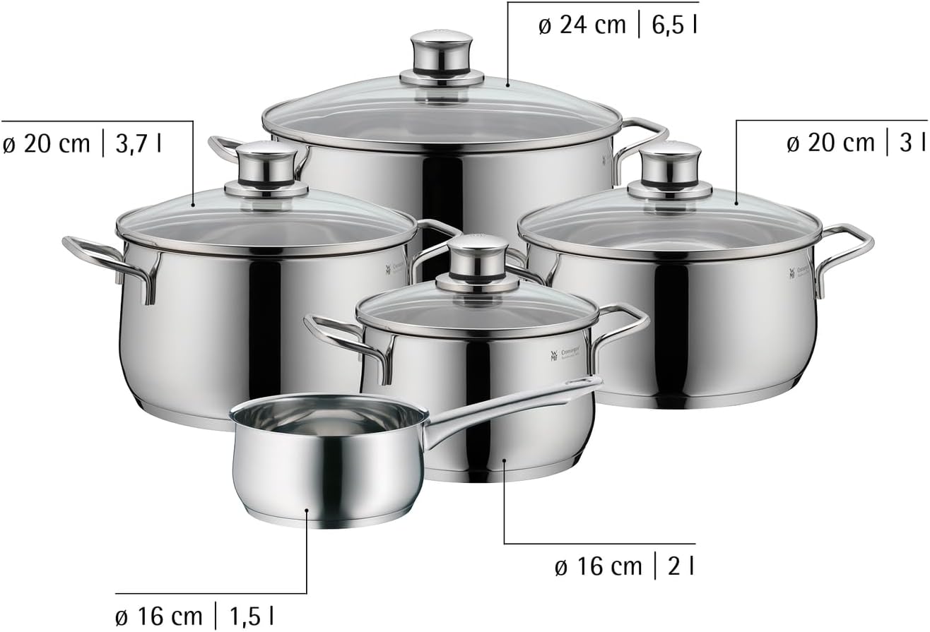 WMF Diadem Plus 5-teiliges Induktions-Kochtopf-Set mit Glasdeckel, Cromargan-Edelstahl poliert, Induktions-Topf-Set, unbeschichtet – Bild 7