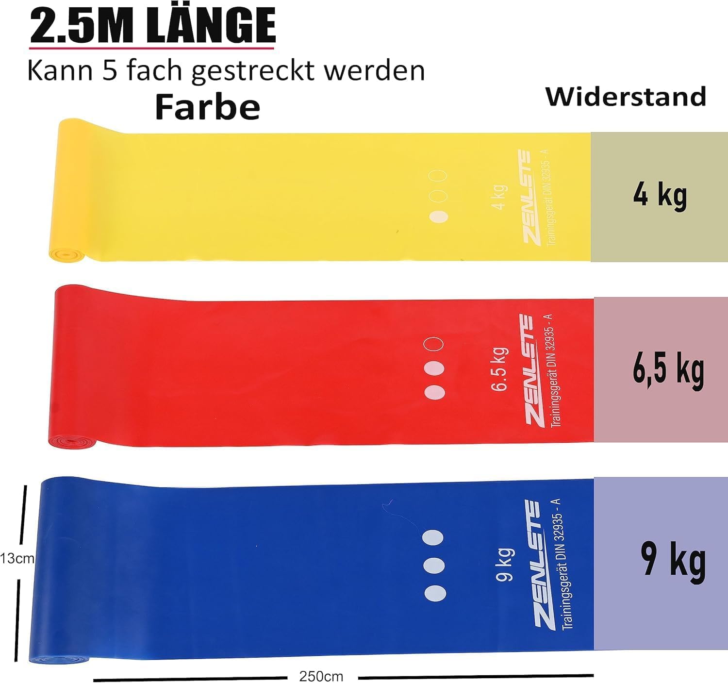 Fitnessbänder 2,5 m lang – Widerstandsbänder Muskelaufbau, Yoga, Pilates & Physiotherapie, originelles Fitnessband, Übungsband, extra langes Trainingsband, mehr Bewegungsfreiheit – Bild 5