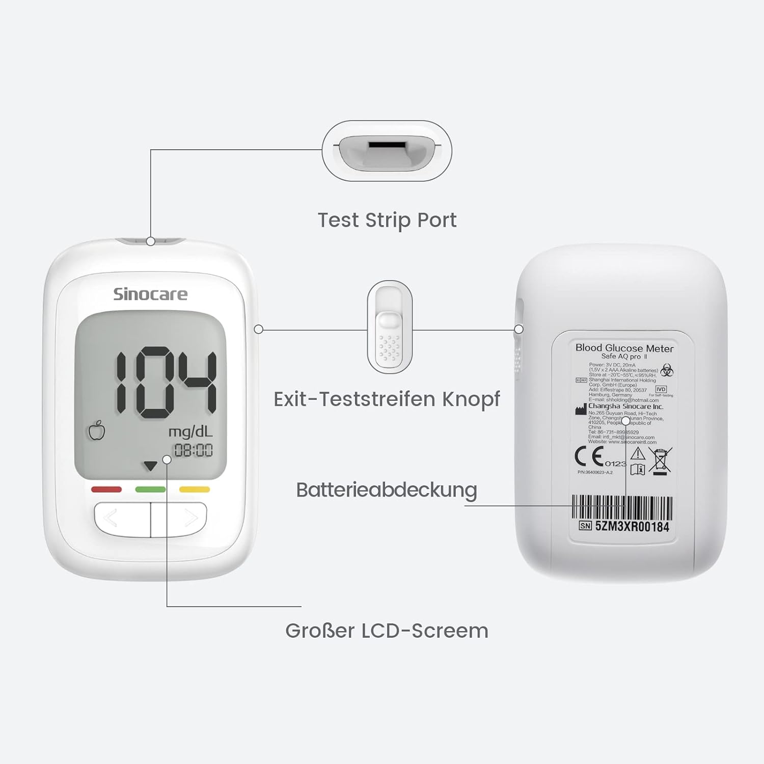 sinocare Blutzuckermessgerät-Set, Upgrade-Zuckermessgerät mit Teststreifen 50, Starter- und ältere Bedienungsfreundlich (Safe AQ Pro I Blutzuckermessgerät-Set 50) – Bild 8