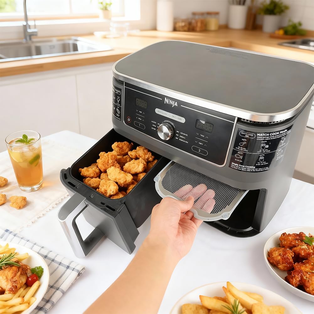 BYKITCHEN 2 Stück Spritzschutz Zubehör für Ninja Dual Zone Heißluftfritteuse 9,5L DZ400EU/DZ400EUSTGD/AF400EU, Magnetisch Edelstahl Spritzschutz, Heißluftfritteuse Zubehör für Ninja Airfryer – Bild 8