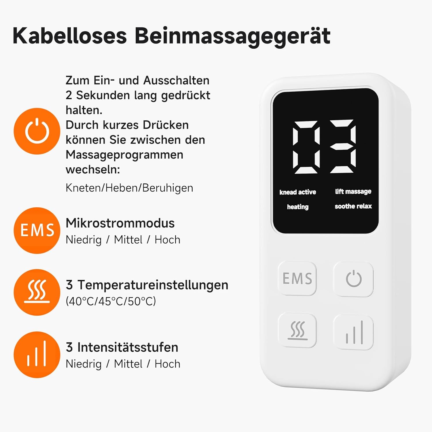 Kabelloses Wadenmassagegerät mit EMS, Beinmassagegerät mit Heizung und Luftkompression – 3 Modi + 3 Stufen für Beine, Waden, Unterschenkel – Bild 6