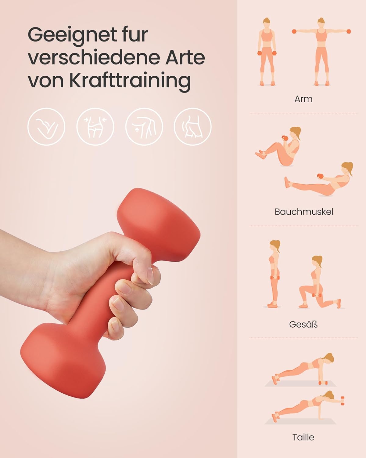 SONGMICS Hantel-Set, 3 Paar, 1kg-3kg, 9kg oder 12kg, Aufbewahrung, Fitnessstudio, Krafttraining, rutschfeste Neopren-Beschichtung – Bild 4