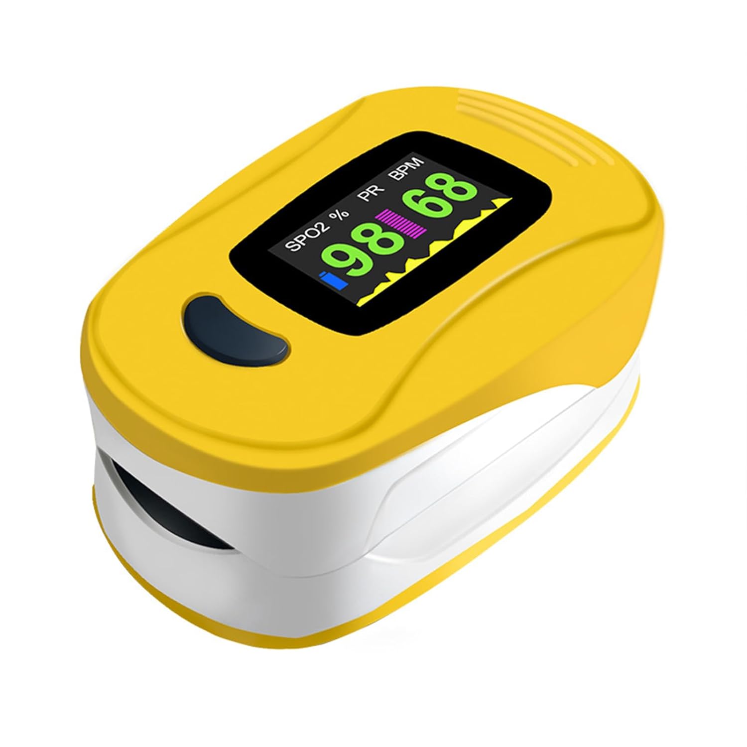 Fingerpulsoximeter Sport, SpO₂ & Pulsfrequenzmessgerät mit OLED-Display, tragbar für Training, Wandern und Freizeit (Gelb, 1 Stück)
