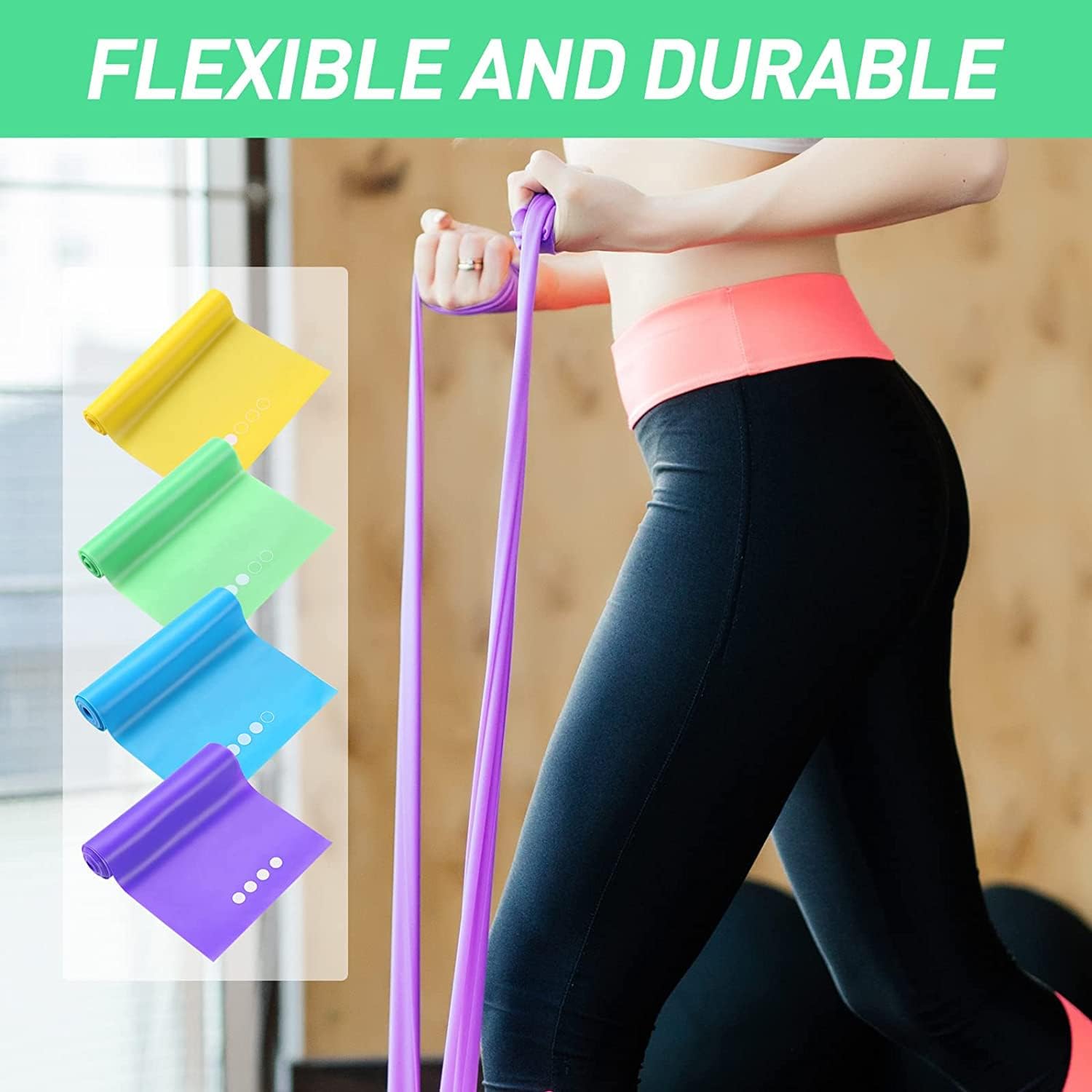 Fitnessbänder Set, GIEMIT Sportband Fitness Trainingsband Latexfrei für Yoga, Pilates, Krafttraining, Physiotherapie – Bild 4