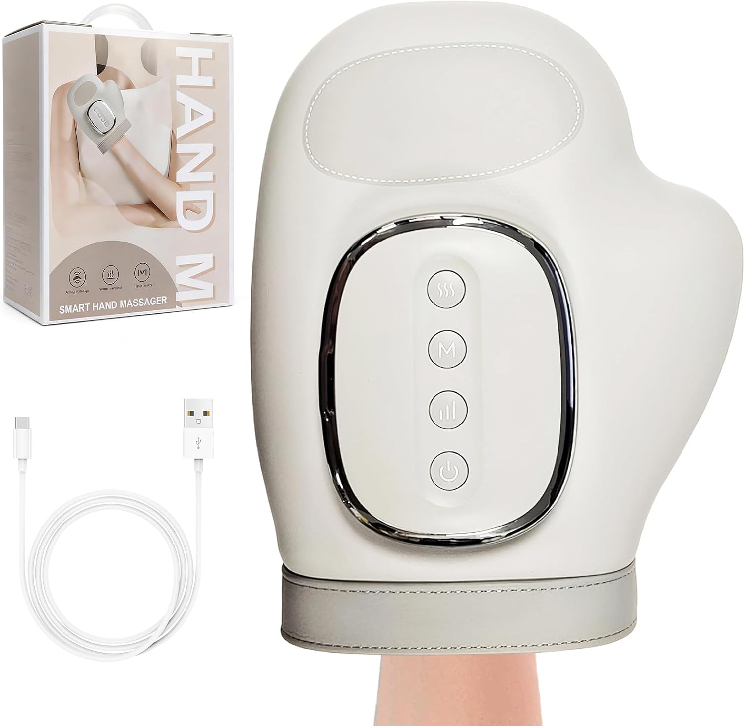 Handmassagegerät mit Thermotherapie, kabelloses Handmassagegerät mit Wärme, wiederaufladbares Handmassagegerät elektrisch mit 3 Massagen, 5 Druckstufen-Handschuh, ideale Geschenke für Männer und Frauen