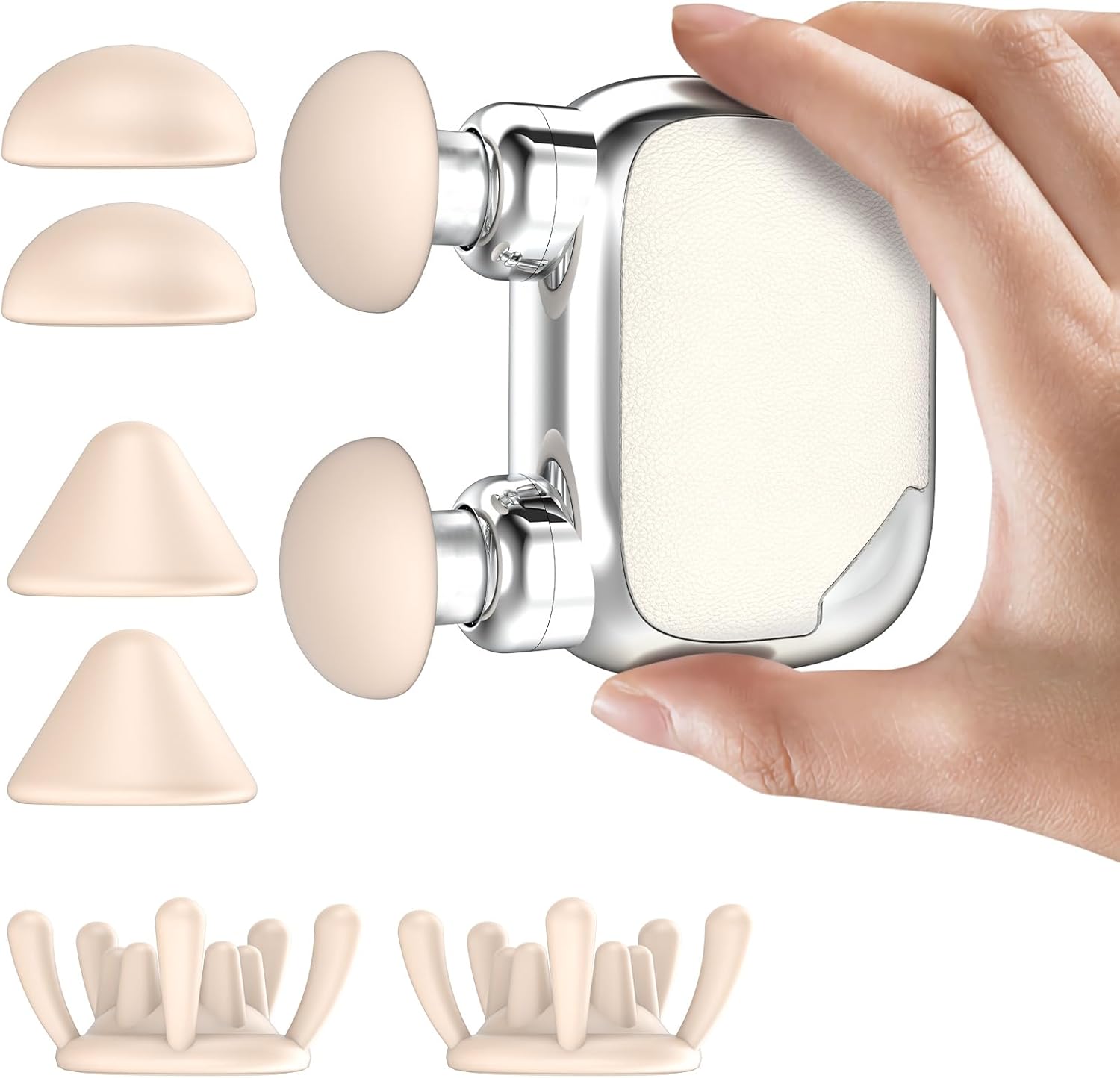 Massagepistole Mini Dual Head – Tragbares Nackenmassagegerät mit 9 mm Tiefengewebemassage, 3 Silikonaufsätzen, 3 Intensitätsstufen, Leise Mini Massage Gun (Silber)