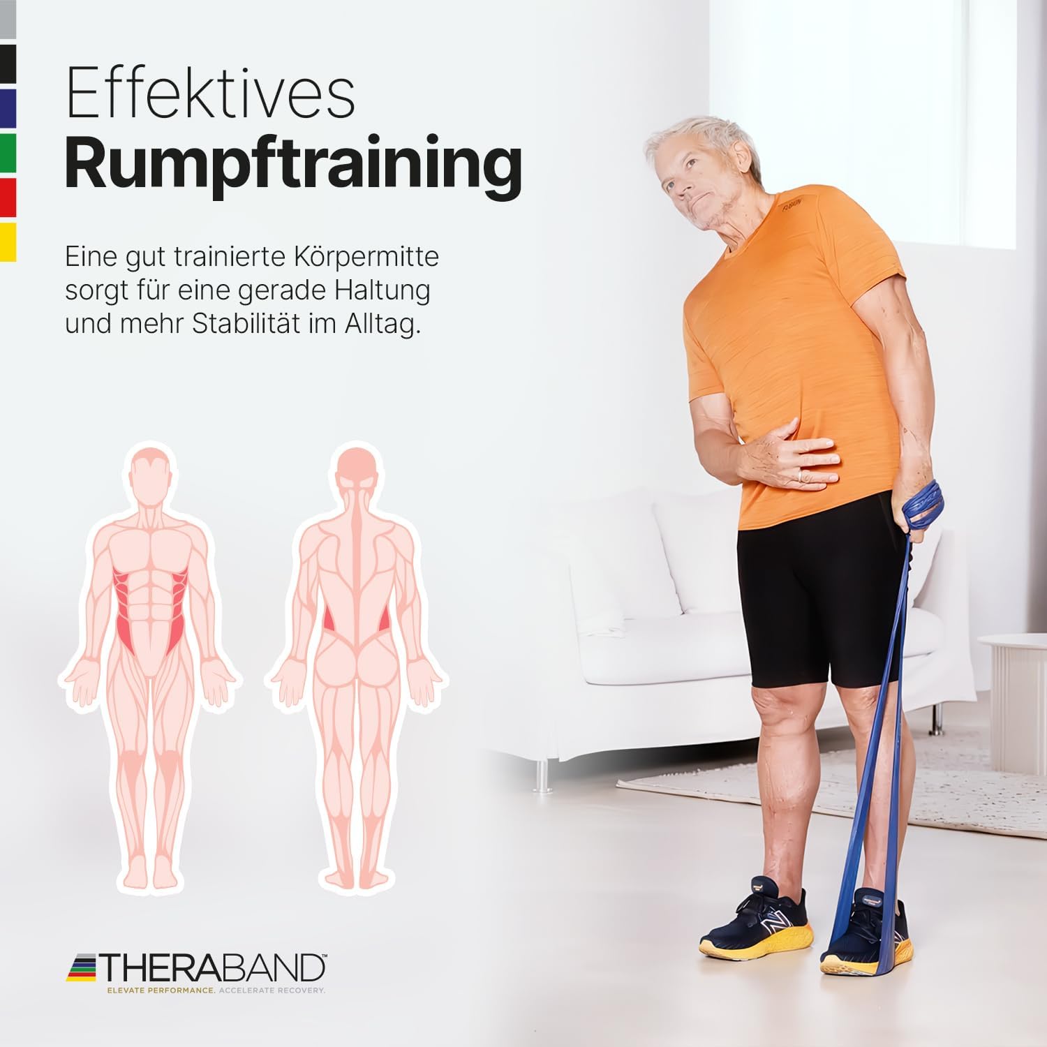 TheraBand 2,50m inkl. Türanker + Tasche | Widerstandsbänder | Terrabänder | Gymnastikband | Fitnessband | Stretchband | Heimtraining, Krafttraining, Rückenübungen, Therapie, Reha | 100 % Naturlatex – Bild 7