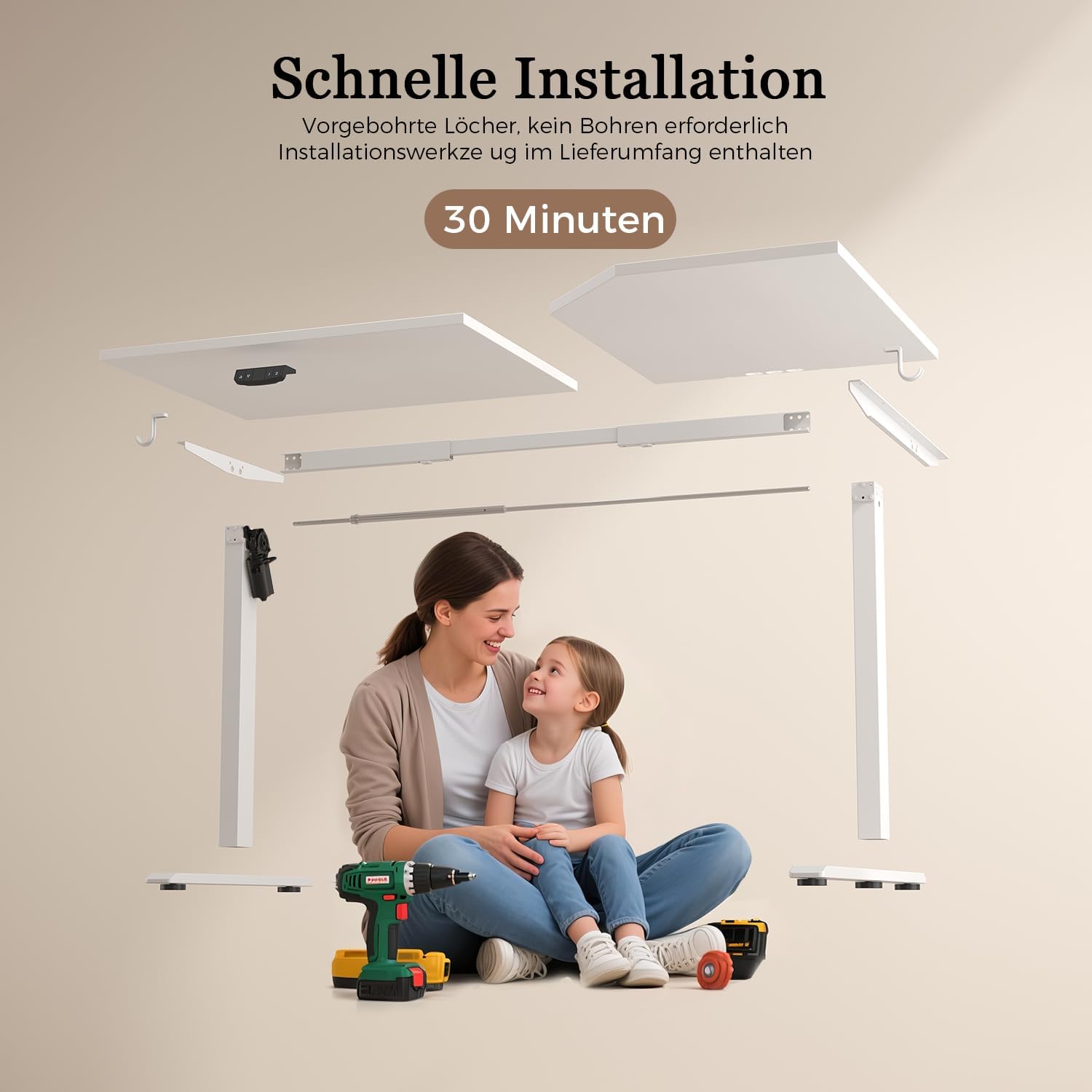 Klicelor Höhenverstellbarer Schreibtisch 160 x 90 cm, elektrischer Stehsitz, Bürotisch, Computertisch mit 2 Memory-Funktionen, Stehpult, für Homeoffice und Büro, weiß – Bild 7