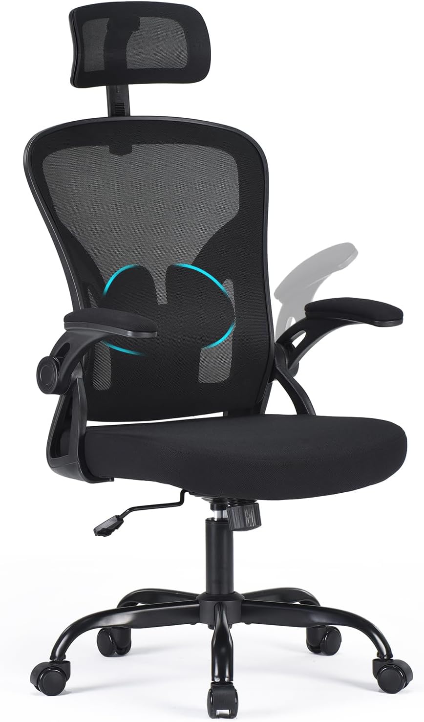 Farini Höhenverstellbarer ergonomischer Stuhl, Schreibtischstuhl, Bürostuhl, bequem mit Kopfstütze, Heimbürostuhl, Computerstühle, Chefsessel mit Armlehne, 150 kg, PC-Stuhl mit Rollen