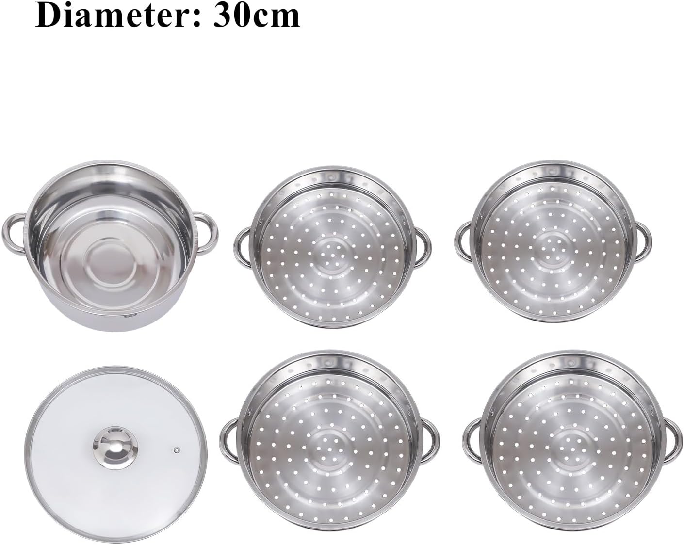 26/28/30 5-lagiger Dampfgarer aus Edelstahl, 4-stufiger Dampfgarer und Dampfgartopf-Set, Mehrzweck-Kochgeschirr, abnehmbarer Dampfgarer mit Glasdeckel, große Kapazität, Dampfgarer für Küche, Hotel (30 cm) – Bild 3