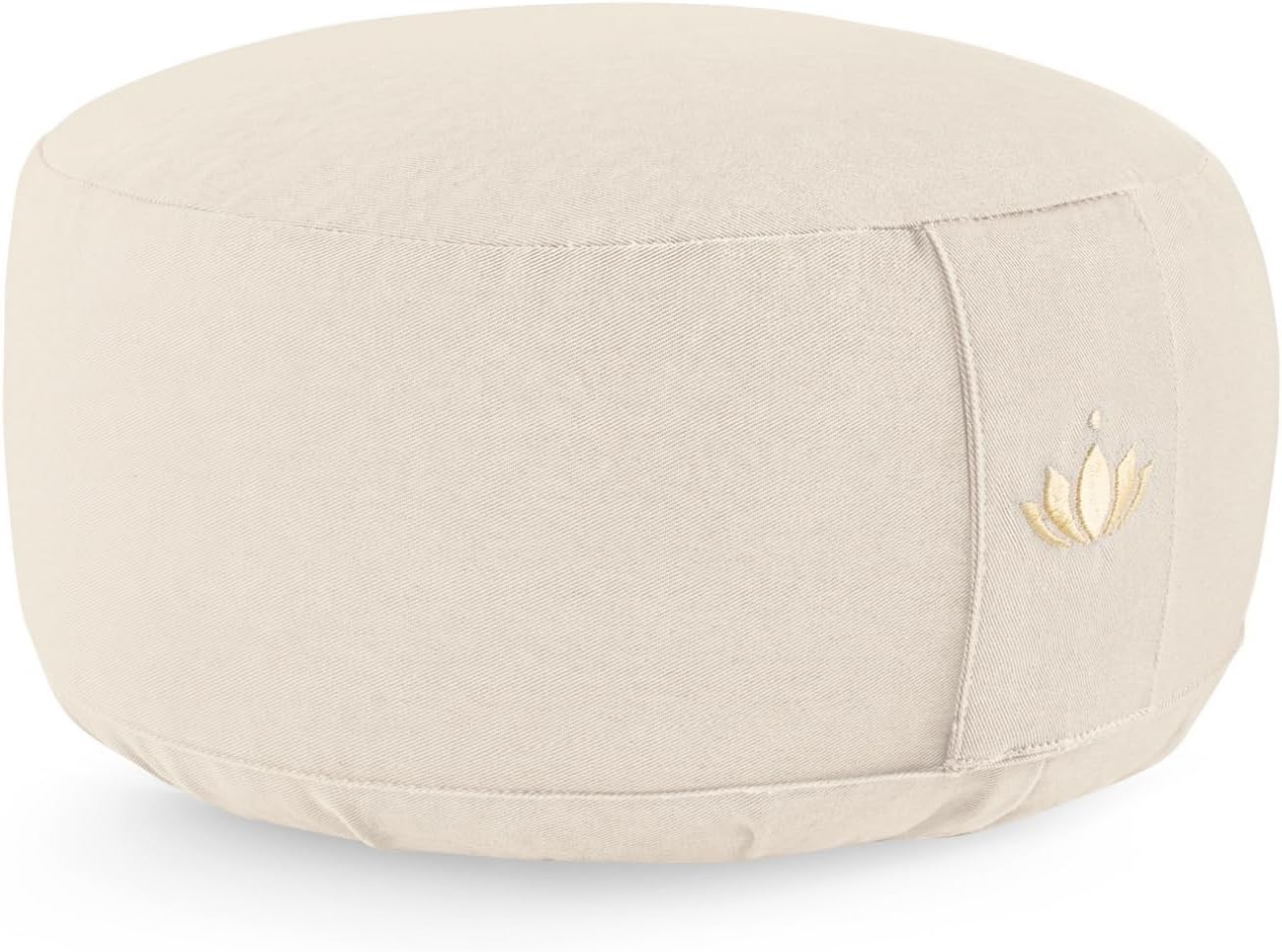Lotuscrafts Meditationskissen mit 15 cm Sitzhöhe, bestickt, Yogakissen mit 100% Bio-Dinkelspelzfüllung, Yogakissen rund mit robustem Bezug, waschbar, GOTS-zertifiziertes Bodenkissen, rund