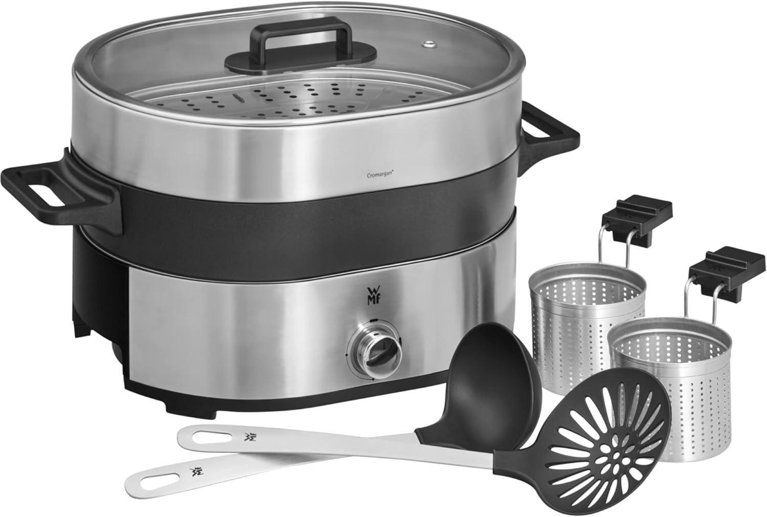 WMF Lono Hot Pot & Dampfgarer elektrisch 3,6 l, chinesisches Fondue für 6 Personen, elektrischer Dampfgarer, Dampfaufsatz für Dim Sum, Bao, Garkorb, 1700 W, Edelstahl matt – Bild 3
