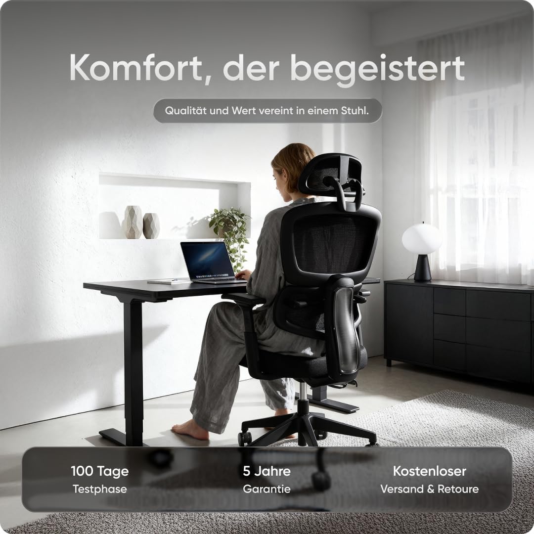 Ergonomischer Bürostuhl Move für das Home Office bis 150 kg – Schreibtischstuhl mit intelligenter Lordosenstütze, 3-stufiger Neigung & höhenverstellbarer Rückenlehne, Bürodrehstuhl (Schwarz) – Bild 2