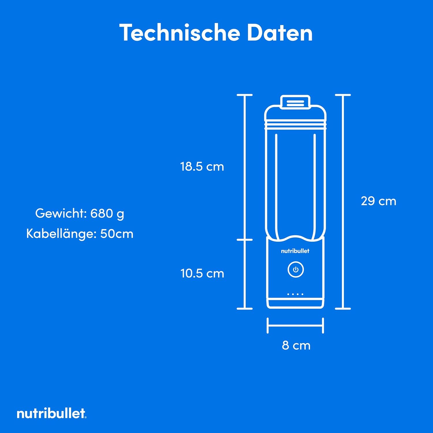 Nutribullet Flex 590 ml tragbarer Smoothie-Mixer mit Trinkdeckel, zerkleinert Eis und gefrorene Früchte, USB-C, Tragegurt, BPA-freier Becher, leicht zu reinigen, blau (NBP013BL) – Bild 10