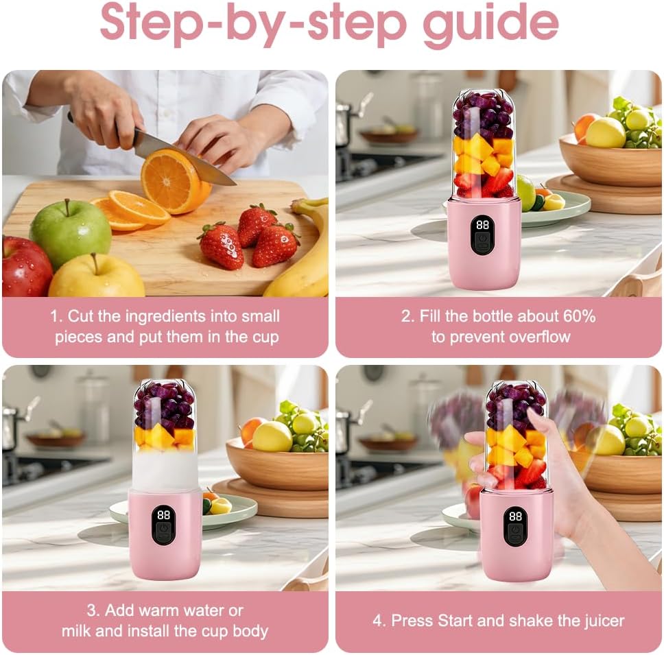 500 ml tragbarer Mixer, Smoothie-Maker mit Reisedeckel, Standmixer, Mixer, elektrischer Mini-Mixer für jede Art von Shake und Smoothie, zerkleinert Eis und Obst – Bild 4