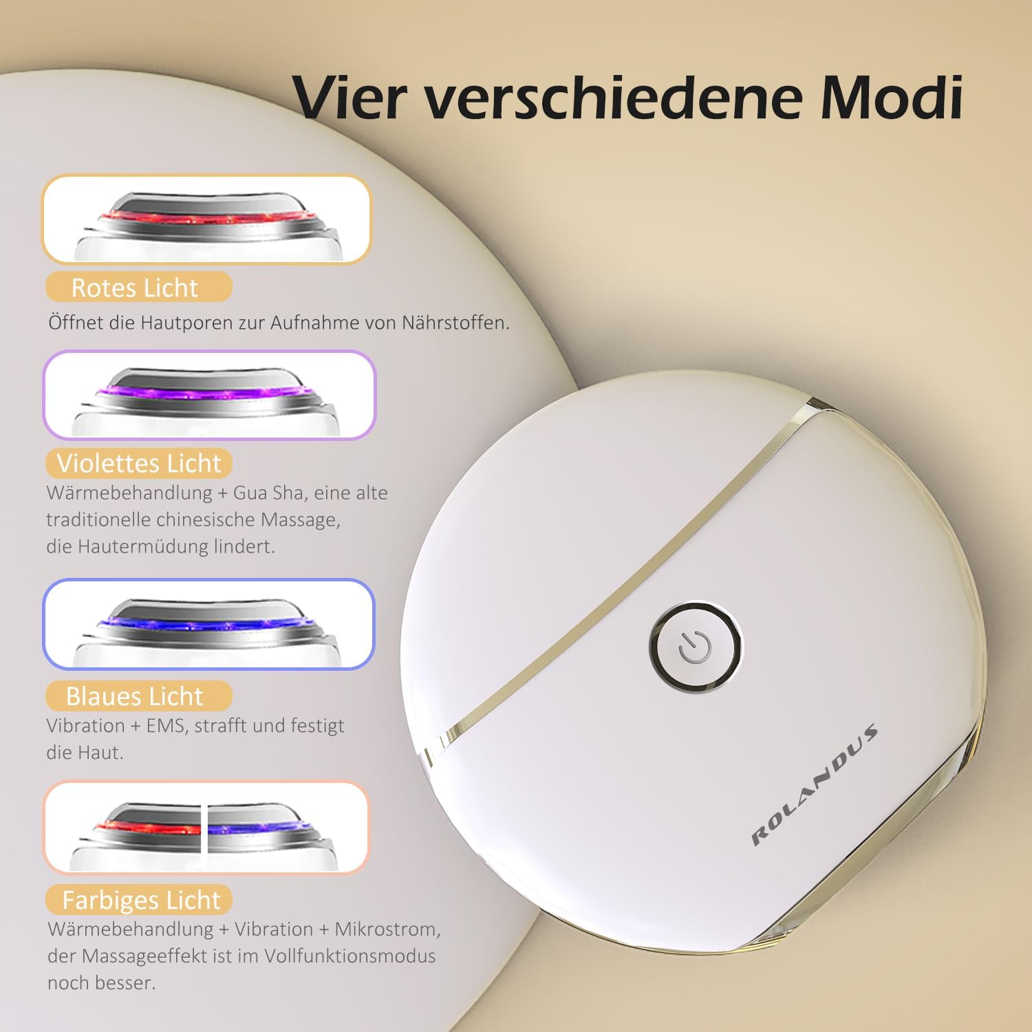 EMS Gua Sha, Rolandus Gesichtsmassagegerät Gua Sha elektrisch mit Vibration und Wärme, Gesichtsformungswerkzeug mit rotem, blauem, grünem und buntem Licht, Gesichtsmassagegerät für Gesicht, Anti-Falten, Anti-Aging – Bild 3