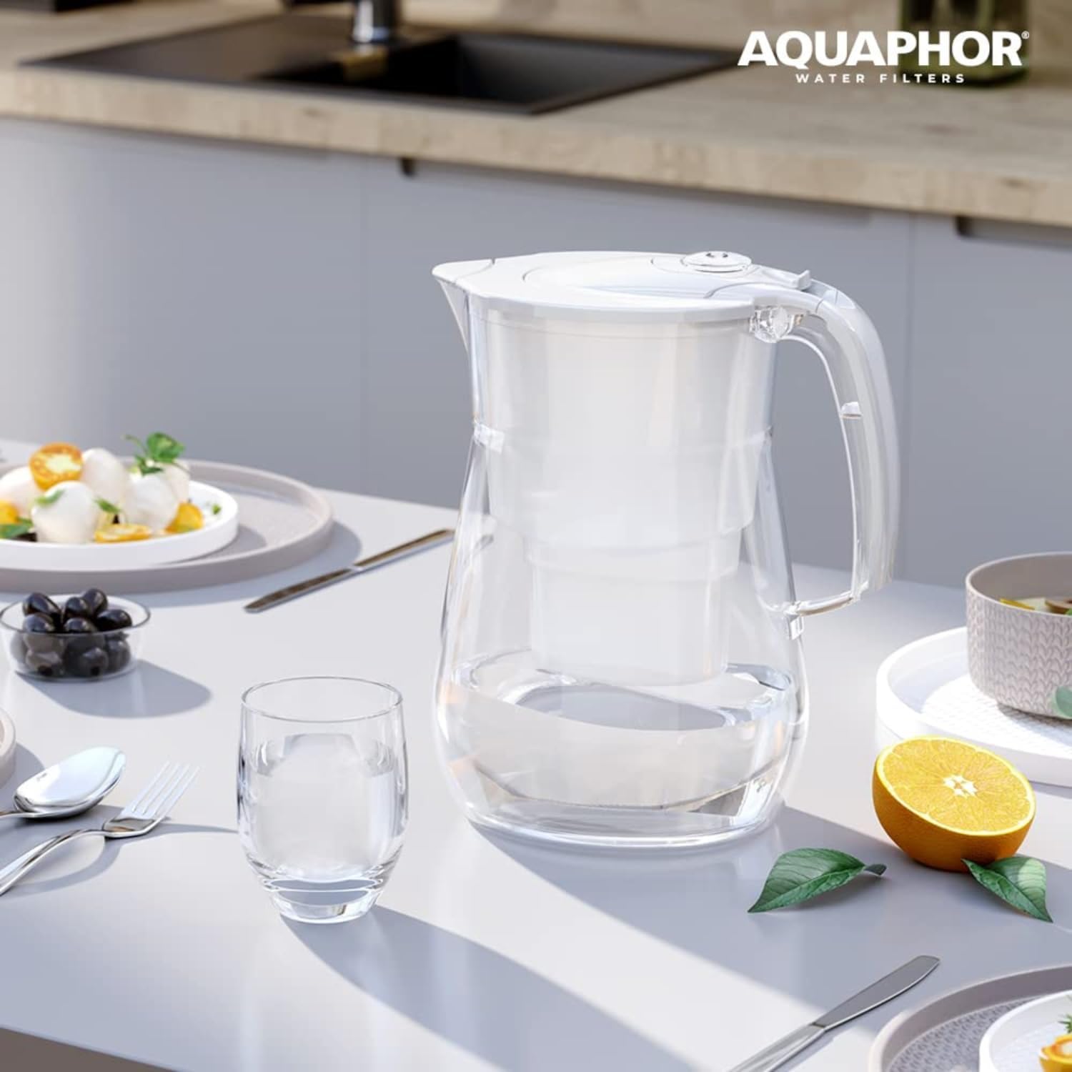 AQUAPHOR Onyx White Wasserfilter inkl. 3 Maxfor+ Filter, 4,2 L Wasserfilter in Glasoptik, Karaffe, reduziert Kalk und Chlor, perfekt für die Familie, Premium-Qualität, stilvoller Behälter – Bild 3