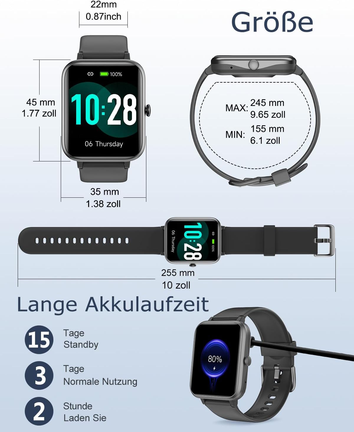 GRV Smartwatch, Unisex-Fitnessuhr mit Herzfrequenzmesser, Schrittzähler, Schlafmonitor, 9 Trainingsmodi – Bild 8