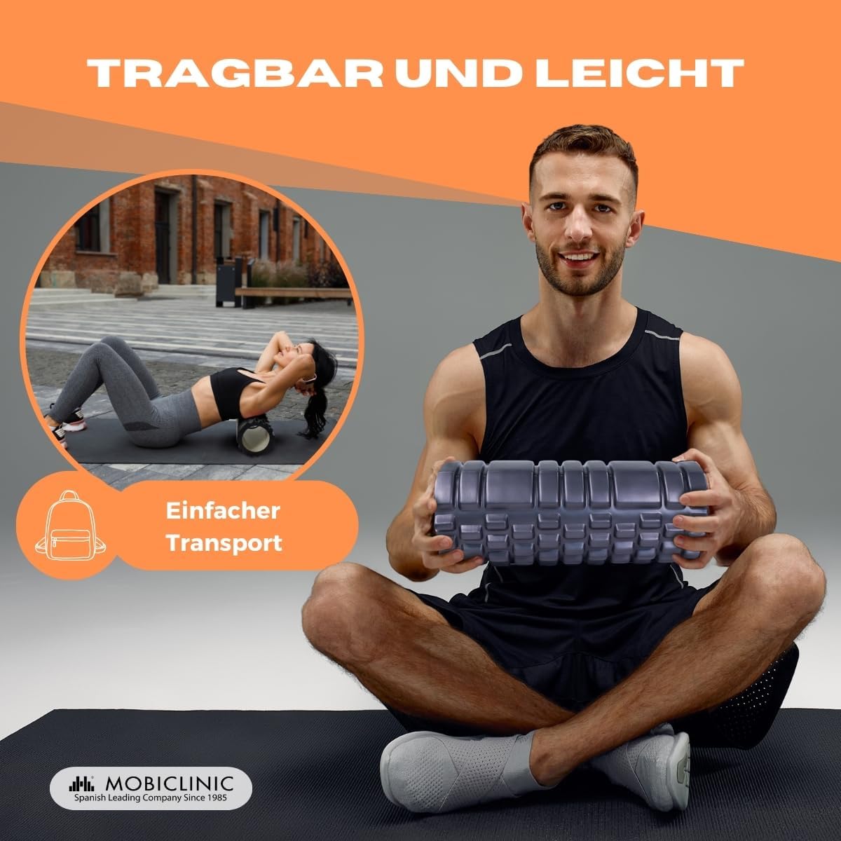 Mobiclinic Fitness, Faszienrolle, Fitroller, Schaumstoff und EVA, 14 x 33 cm, Pilates, Yoga, Dehnübungen, tragbar, multifunktional, europäische Marke, für den gesamten Körper, 3 Intensitätsstufen – Bild 5
