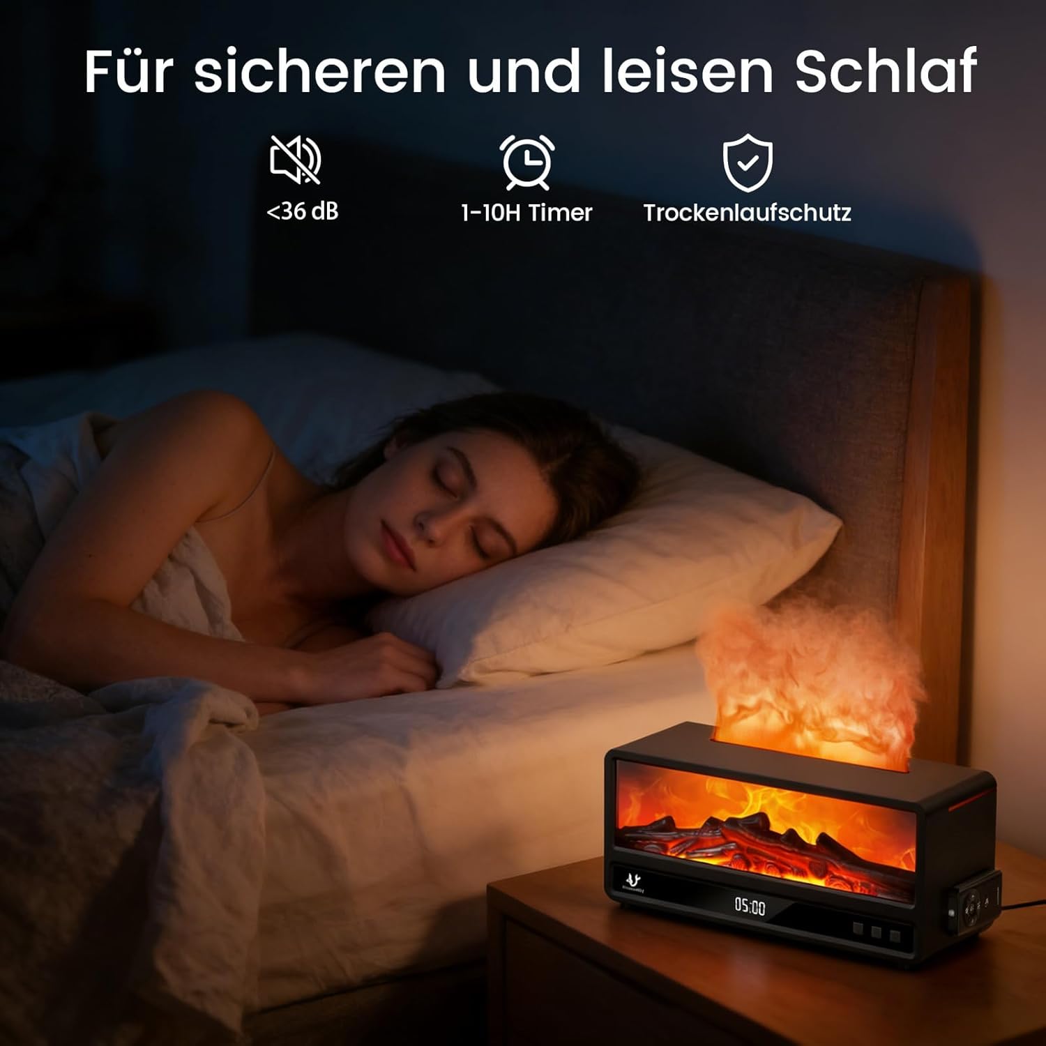 Luftbefeuchter, 250 ml Flammen-Kamin-Aroma-Diffusor, 7 Farben Aromatherapie-Diffusor mit magnetischer Fernbedienung & Timer & automatischer Abschaltung, Ultraschall-Luftbefeuchter für Schlafzimmer (schwarz) – Bild 5