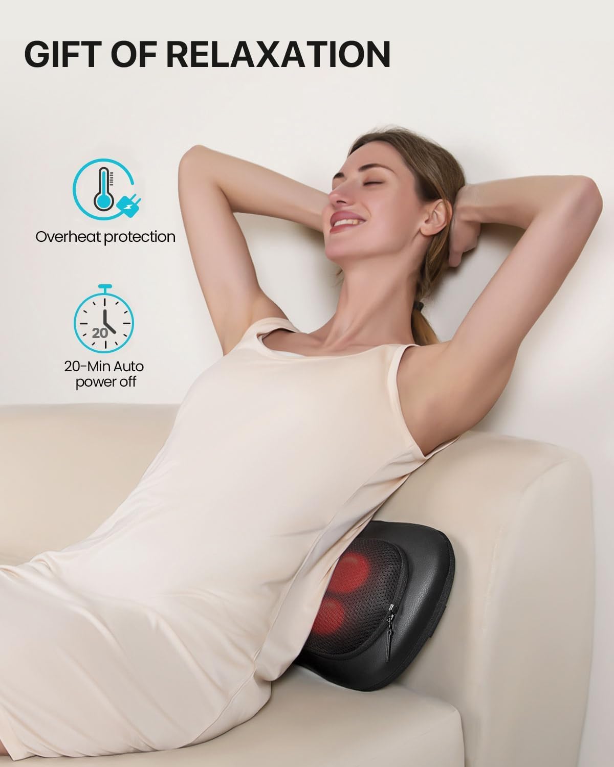 ALLJOY Massagekissen mit Wärmefunktion, Shiatsu-Massagegerät für Nacken, Schulter, Rücken, Rückenmassagegerät mit 3D-rotierenden Massageköpfen, PU-Leder, Geschenk für Männer, Frauen – Bild 7