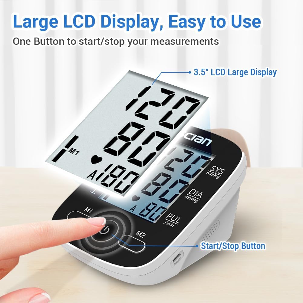 Scian Blutdruckmessgerät Oberarm für den Heimgebrauch, automatisches Blutdruckmessgerät mit Universalmanschette 22-42 cm, großes LCD-Display, 2 Benutzer 180 Speicher, USB-Kabel (schwarz) – Bild 3