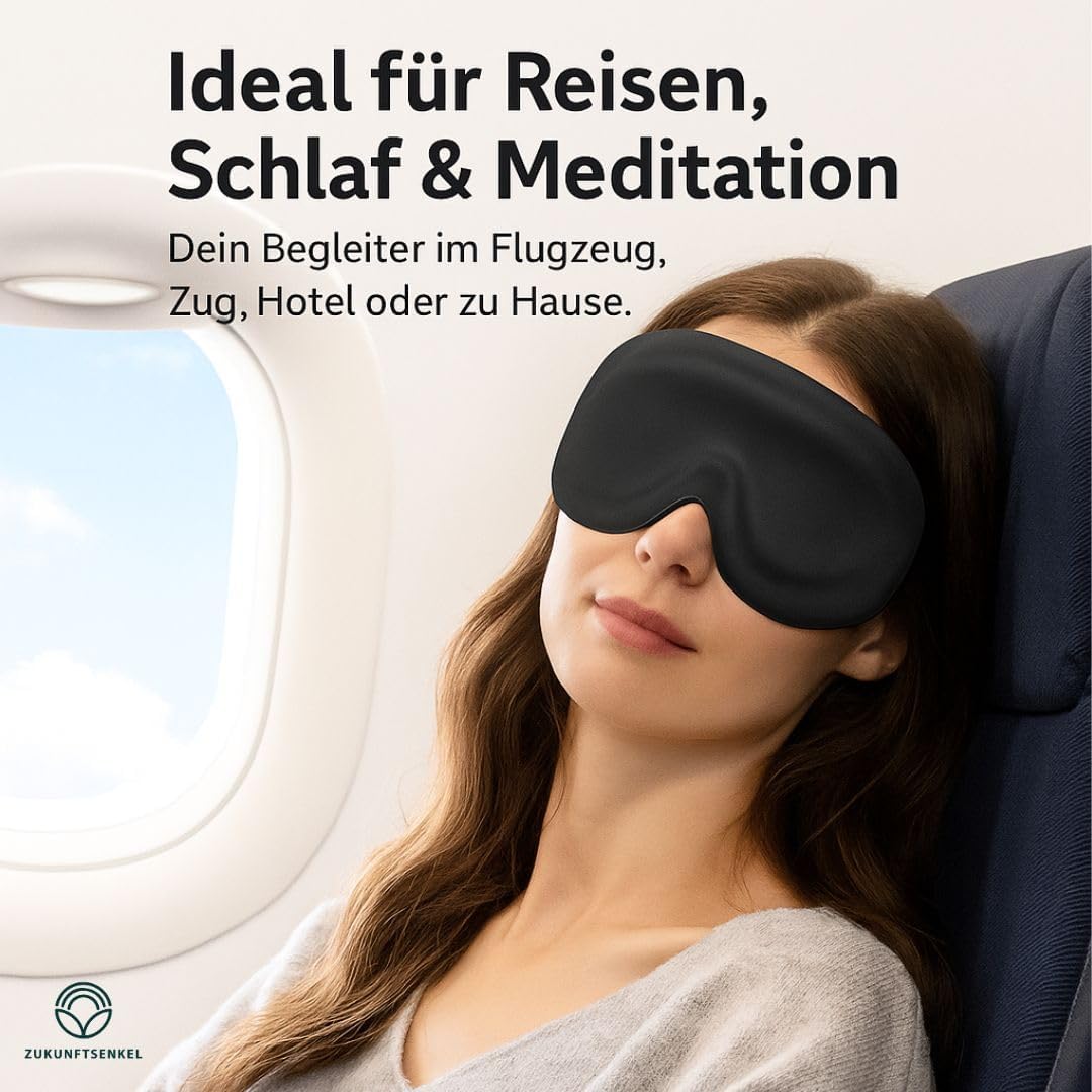 3D-Schlafmaske, lichtblockierende Schlafmaske für Damen und Herren, für Seitenschläfer, bequeme Augenmaske mit Augenraum, Schlafmaske, Baumwolle, verstellbar, Reisen, Festival, Camping (schwarz, 1er-Set) – Bild 6