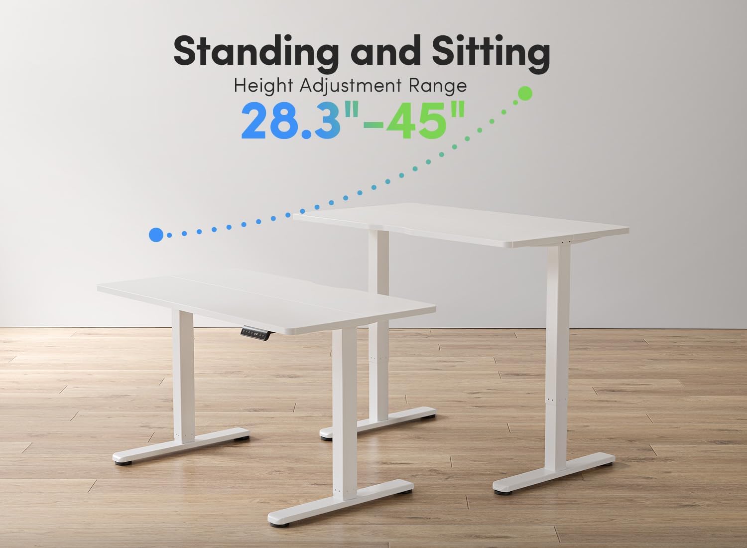 FEZIBO Höhenverstellbarer elektrischer Schreibtisch, 120 x 60 cm, Computer-Stehtisch mit Memory-Steuerung und Antikollisionstechnologie, mobiler Stehsitz-Schreibtisch, ergonomische weiße Oberfläche – Bild 8