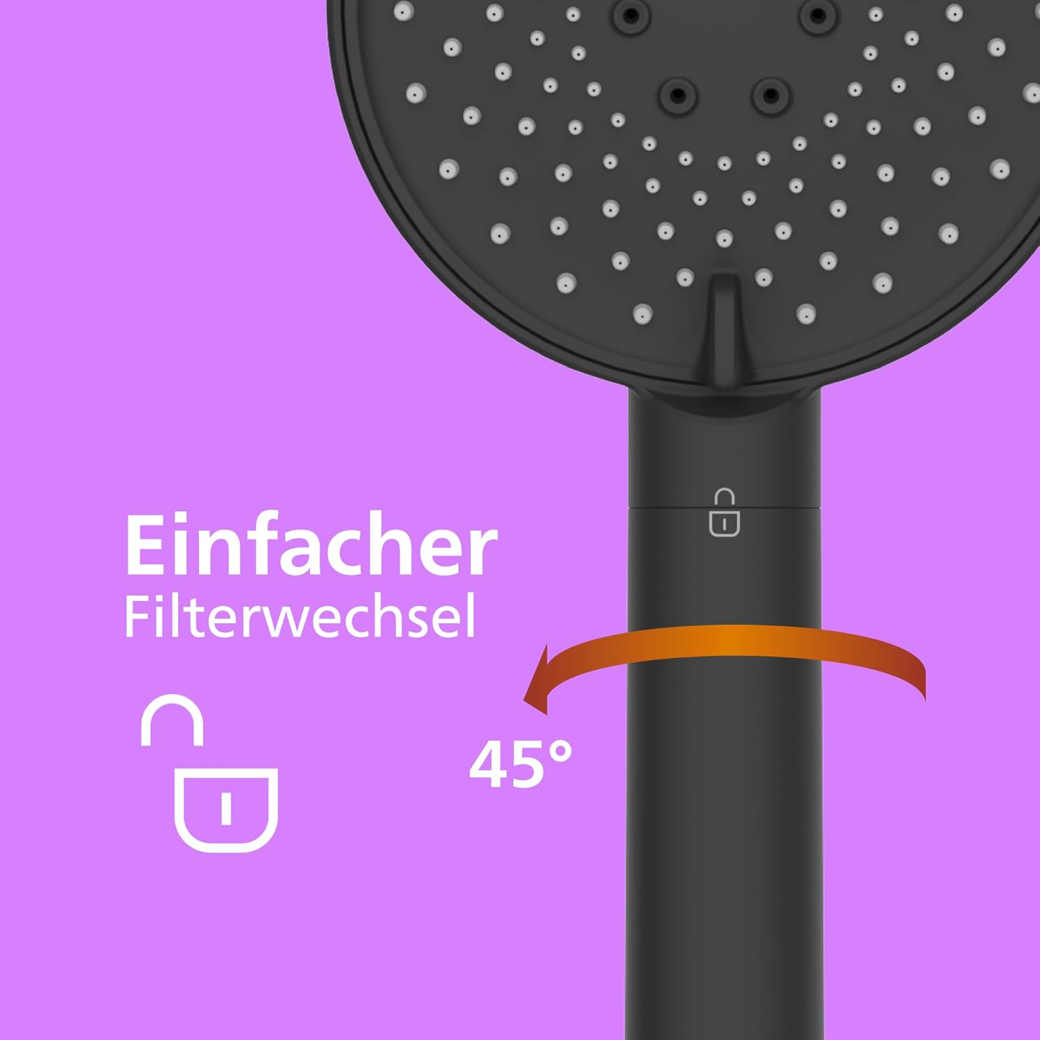Philips Wasserduschkopf mit Filter – Haut- und Haarschutz, entfernt effektiv Chlor und große Partikel, 3 Sprühmodi, 1 Monat Filterkapazität, Schwarz – Bild 3