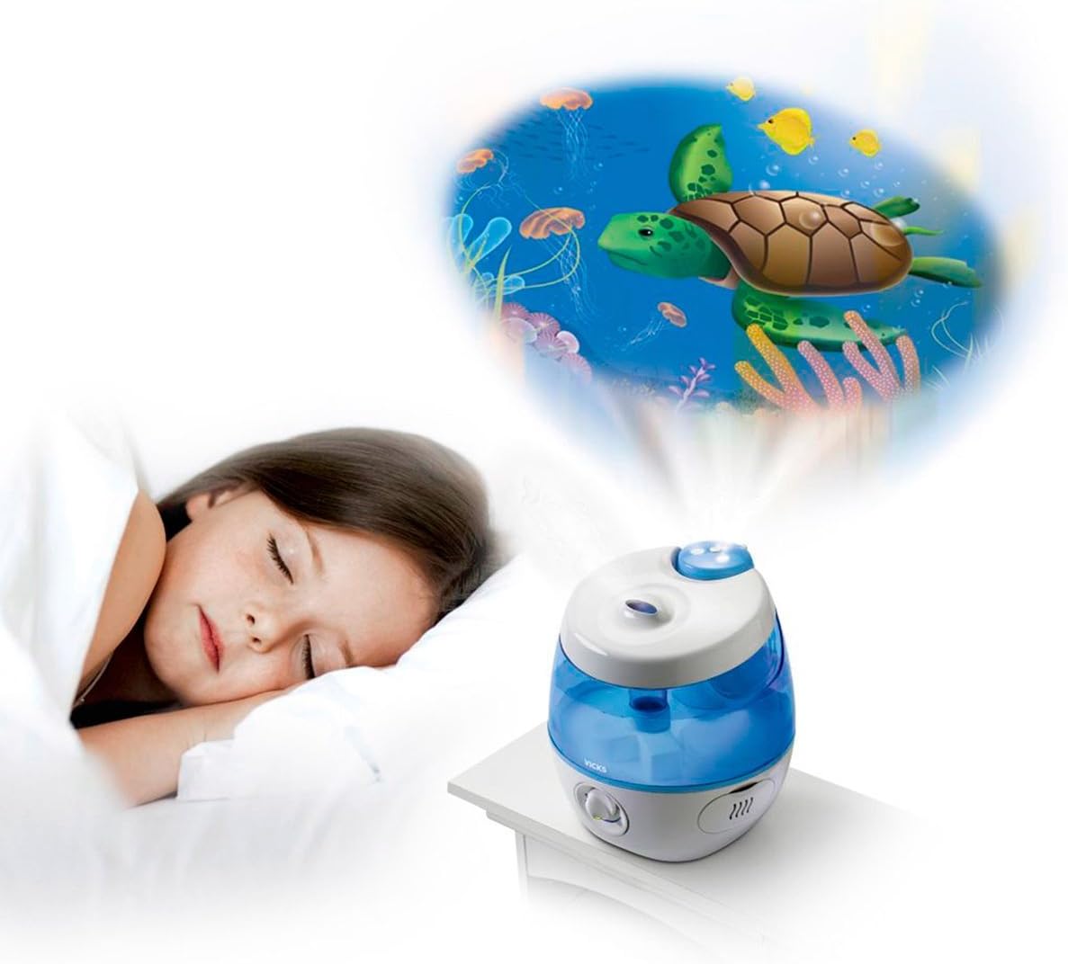 Wick SweetDreams Kaltluftbefeuchter mit Lichtprojektion – für Kinderzimmer und Babyzimmer – für Räume bis 35 m² – Pad mit ätherischen Ölen inklusive – leise Ultraschall-Technologie – WUL575 – Bild 4