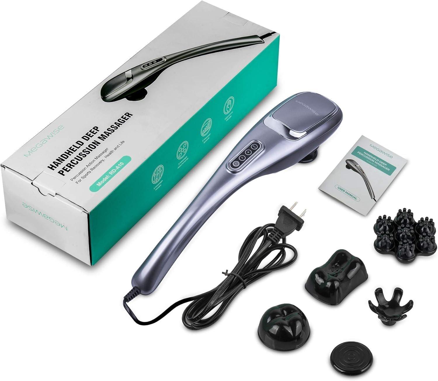 MegaWise Massagegerät, tragbares Tiefengewebe-Nacken-Rückenmassagegerät für Schultern, Taille, Beine, 3600 U/min, leistungsstarker Motor, elektrisches Nackenmassagegerät mit 5 Knoten und 5 Geschwindigkeiten – Bild 9