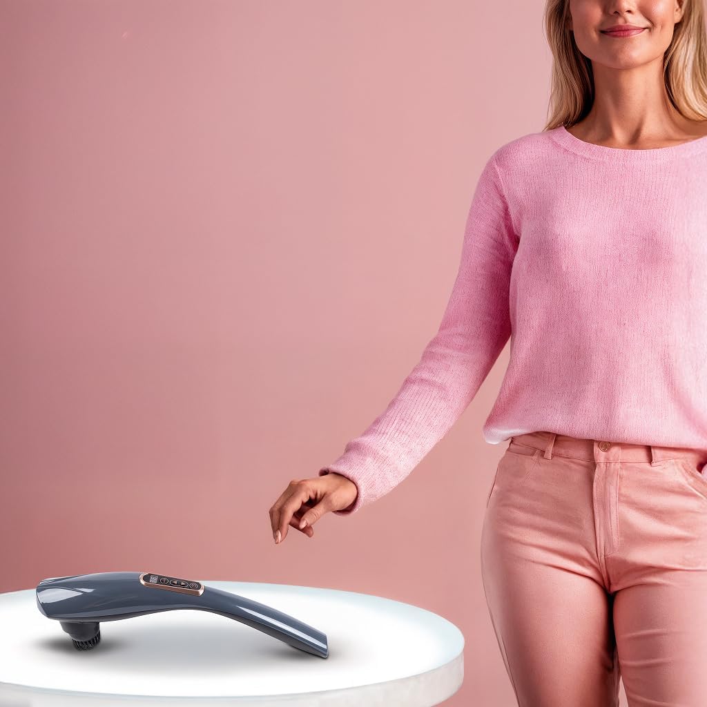 GLOBAL RELAX EGO Multifunktionales kabelloses Körpermassagegerät, Grau, Shiatsu-Massageperkussion, 6 austauschbare Köpfe, 10 Intensitätsstufen, LCD-Display